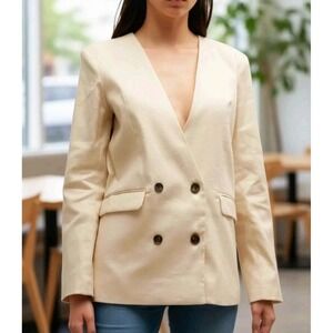 Rails Womens Asher Double Breasted Blazer Linen Bl Structured Boyfriend L 14 New